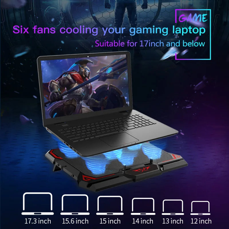 17inch Gaming Laptop Cooler with Six Fan and LED Screen
