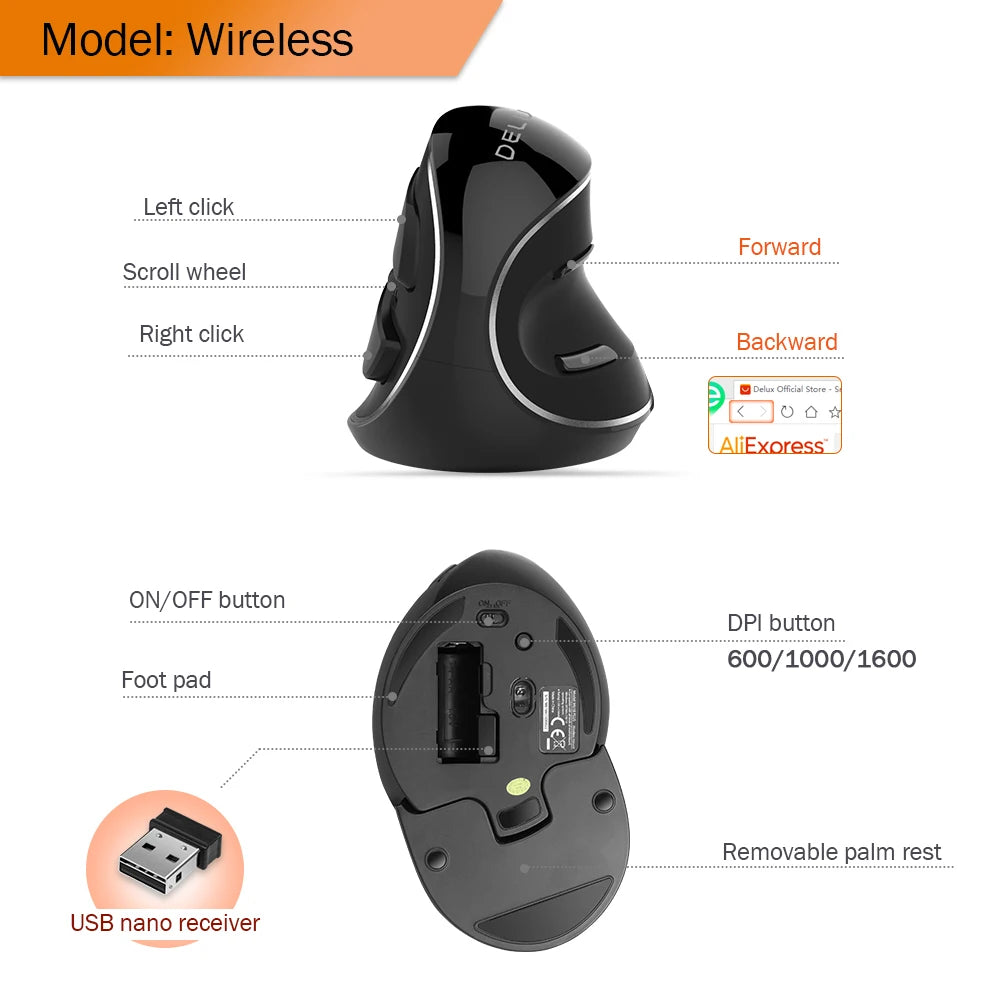 6 Buttons Ergonomics Vertical Gaming Mouse