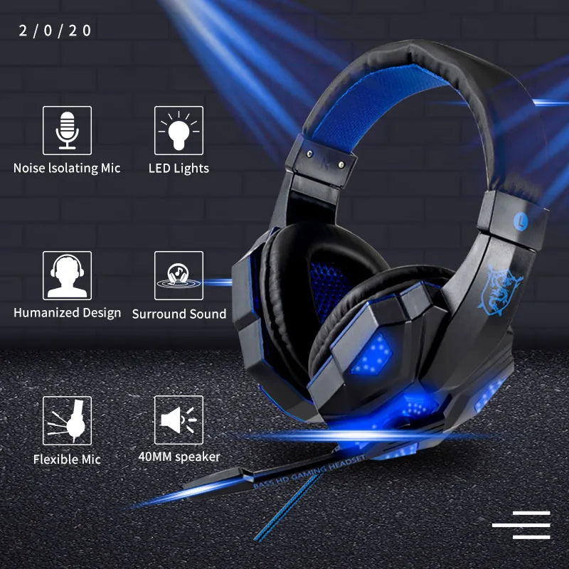 Professional LED Light Wired Gaming Headphones With Microphone