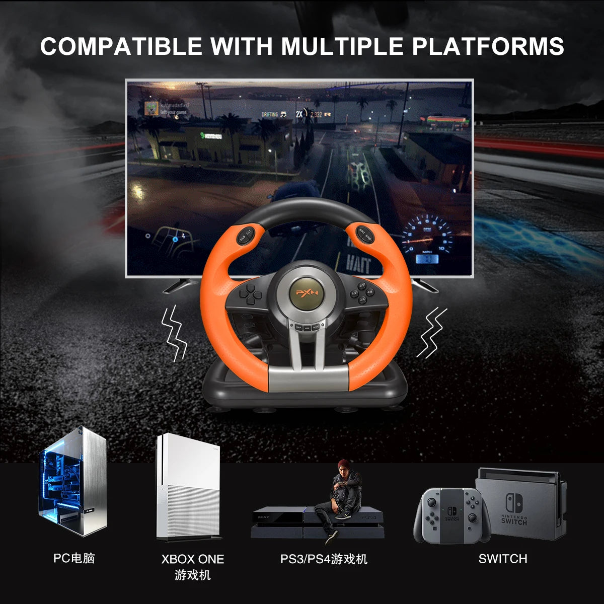 Gaming Steering Wheel with Pedals for PS3/PS4 /Xbox One/Nintendo Switc/Xbox