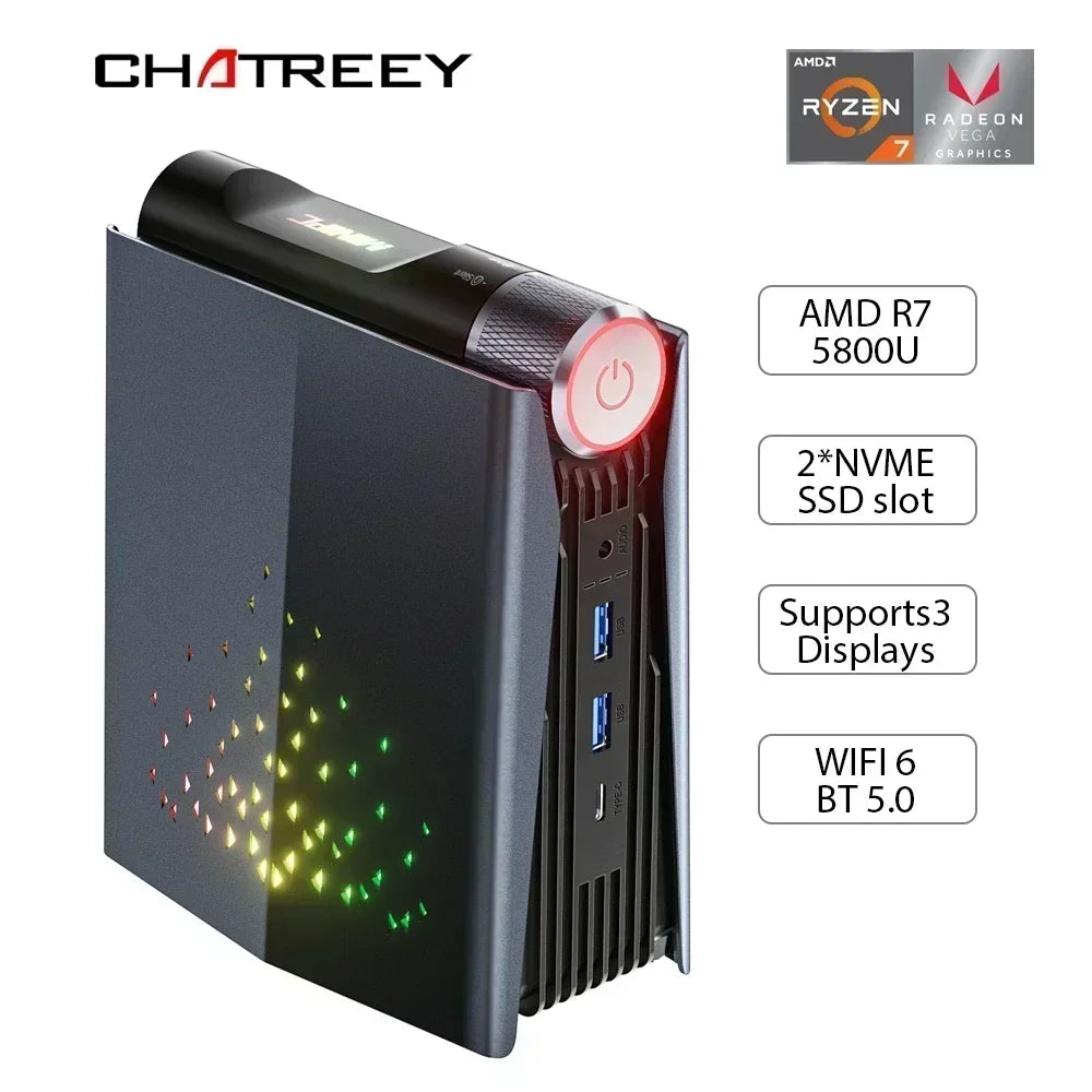 Mini PC AMD Ryzen 5 5600U RGB Light Gaming Desktop Computer