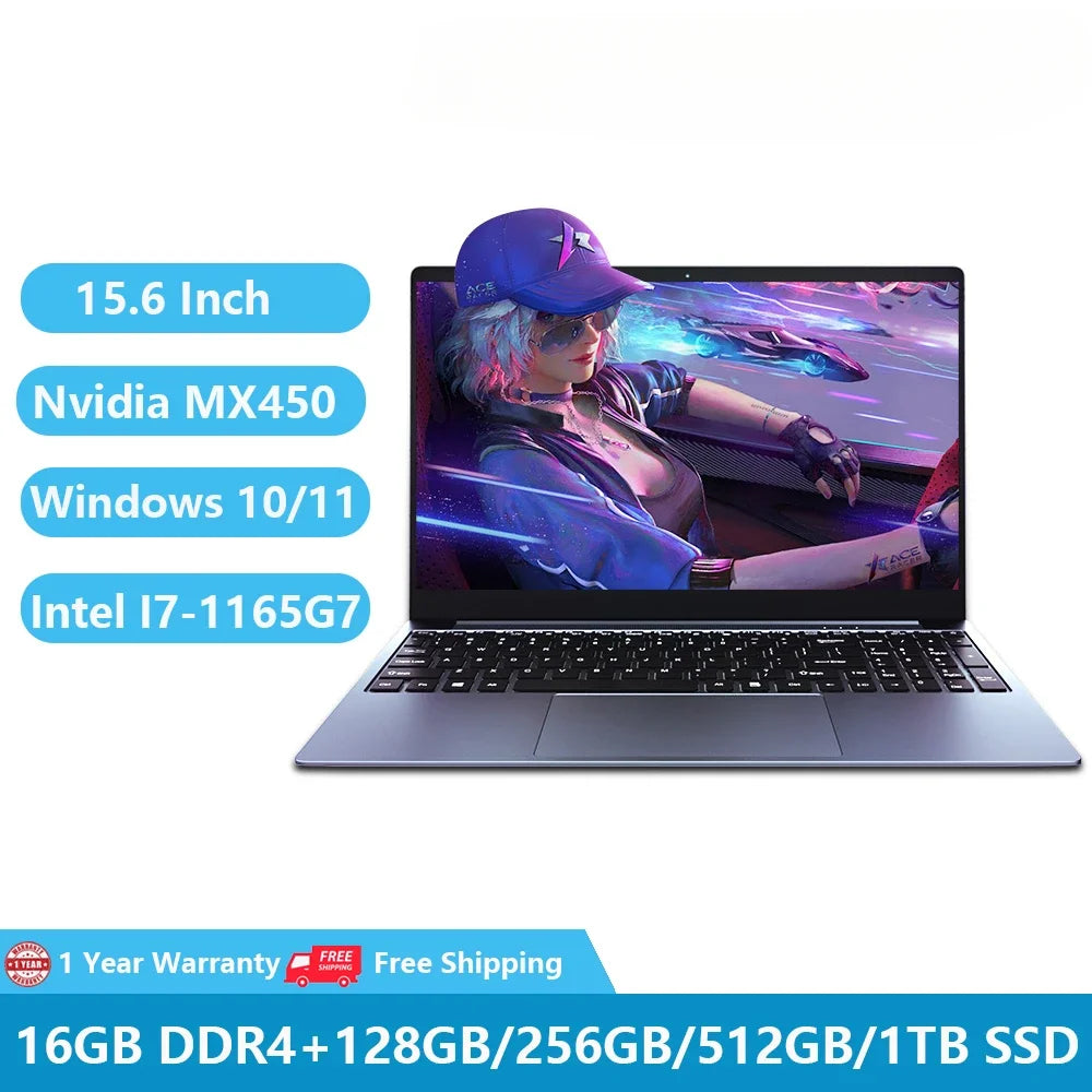 Gaming Laptop Geforce Mx450 Notebook 11th Generation Discrete Graphics Card Intel Core i7-1165G7 32GB RAM + WiFi 1TB Metal Body