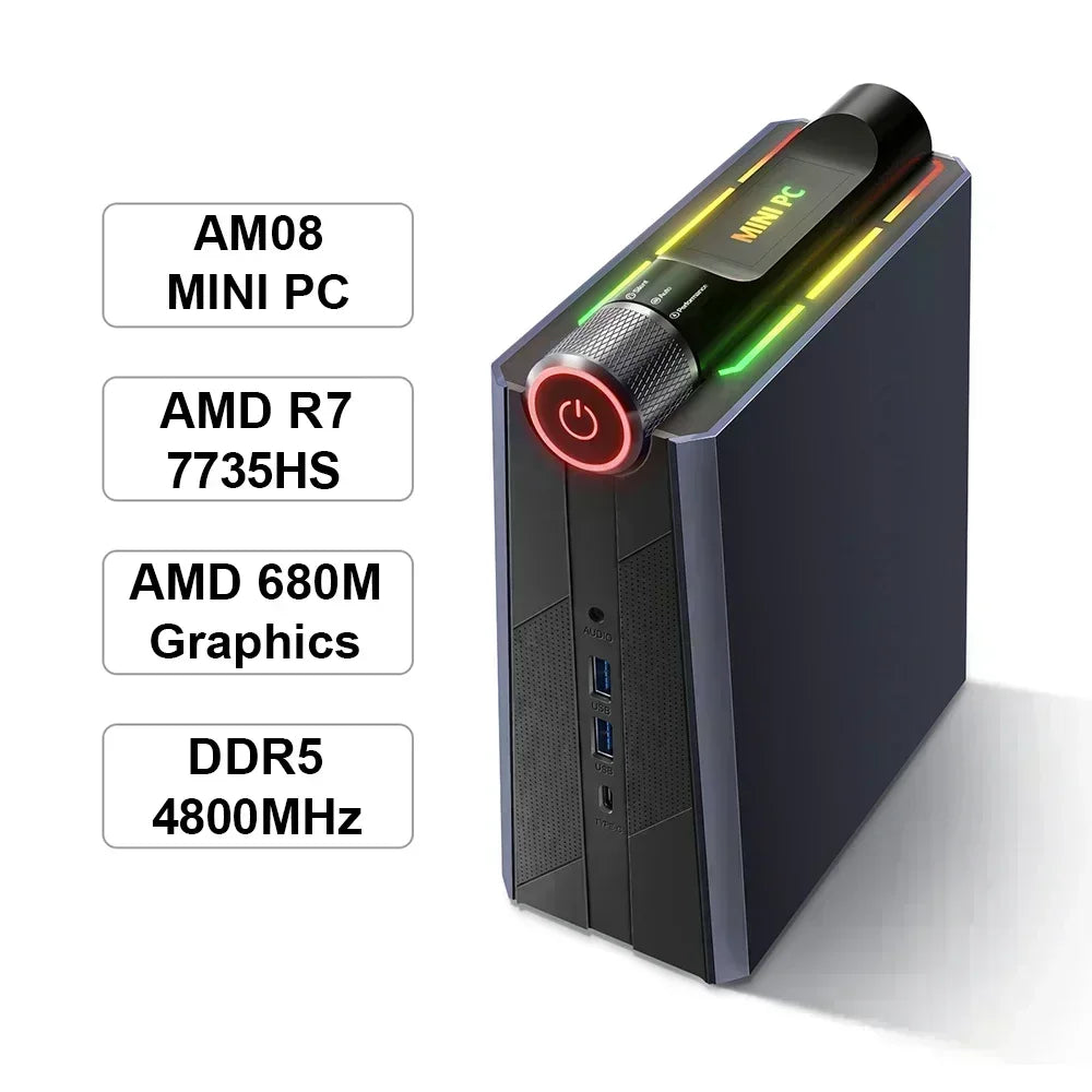 Mini PC AMD Ryzen 5 5600U RGB Light Gaming Desktop Computer