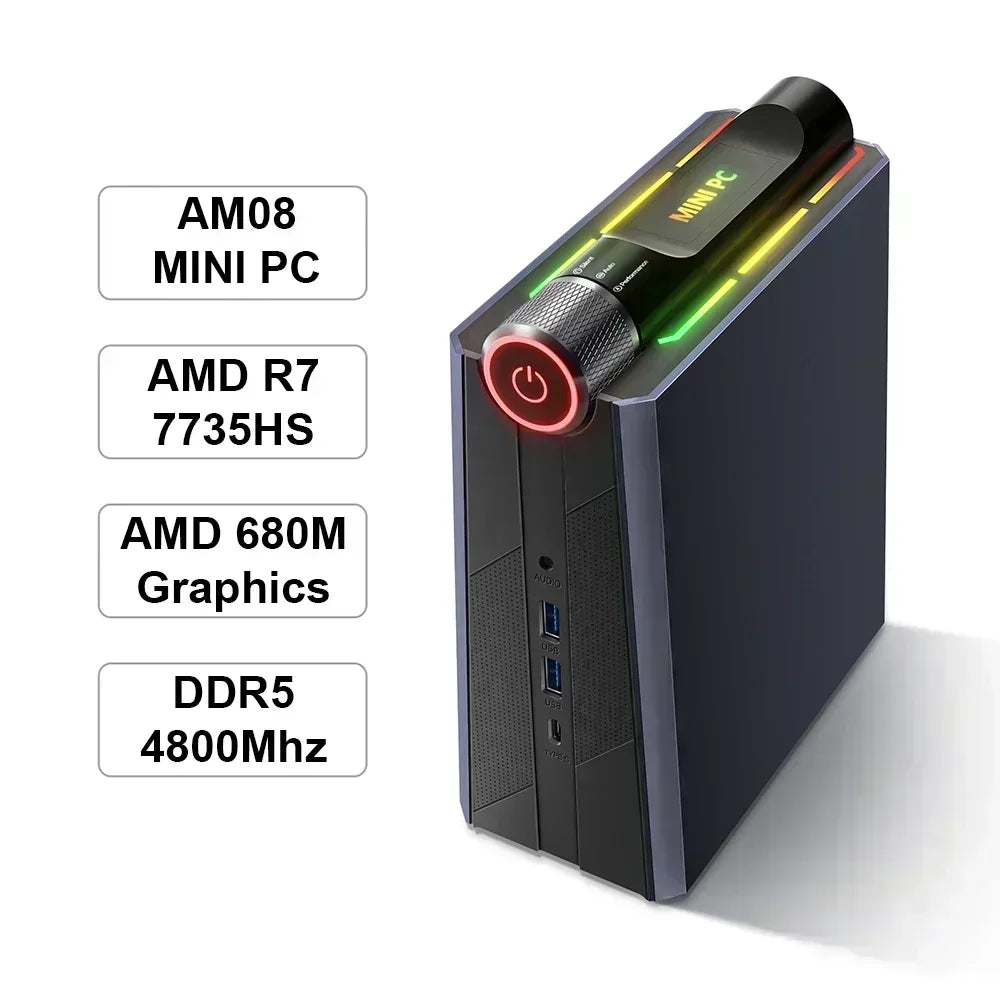 Mini PC AMD Ryzen 5 5600U RGB Light Gaming Desktop Computer