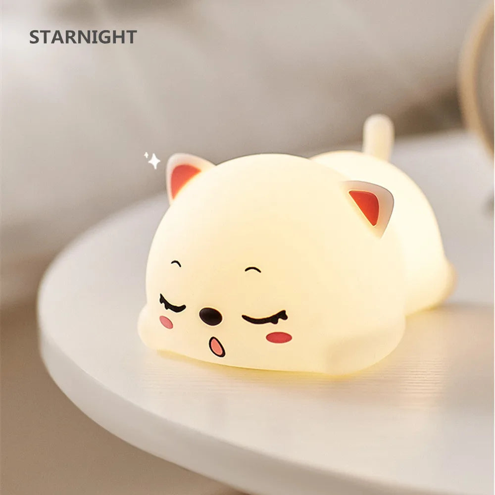 Colorful Cat Silicone LED Night Light with Touch Sensor