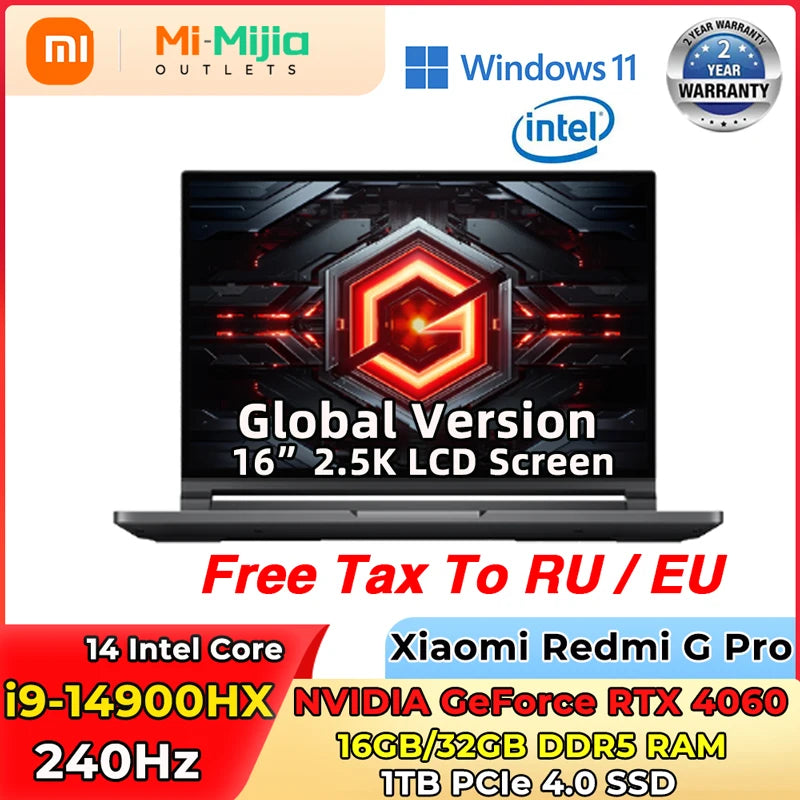 Xiaomi Redmi G Pro Gaming Laptop 16 Inch 240Hz LCD Screen