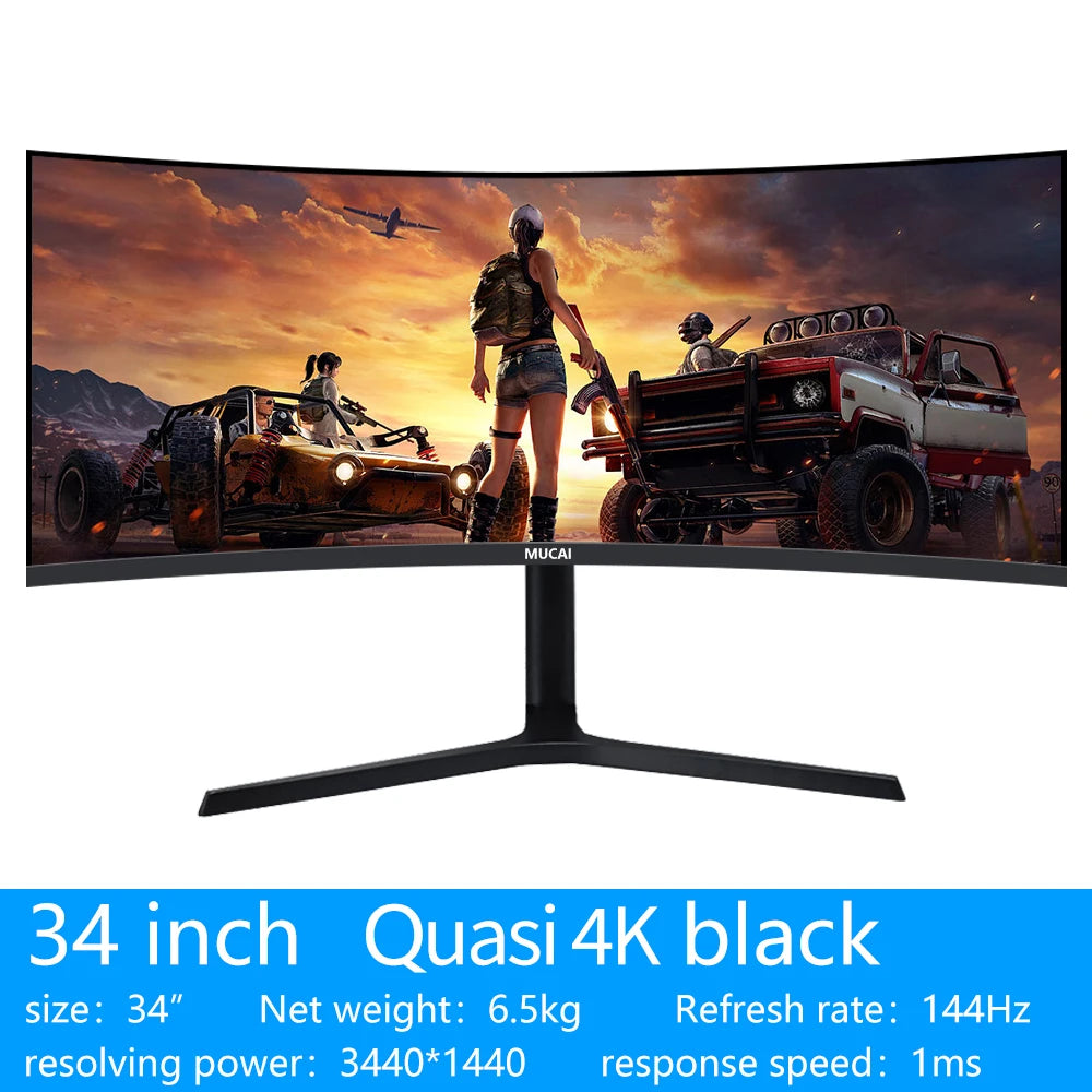 34 Inch 144hz Monitors MVA Curved Screen