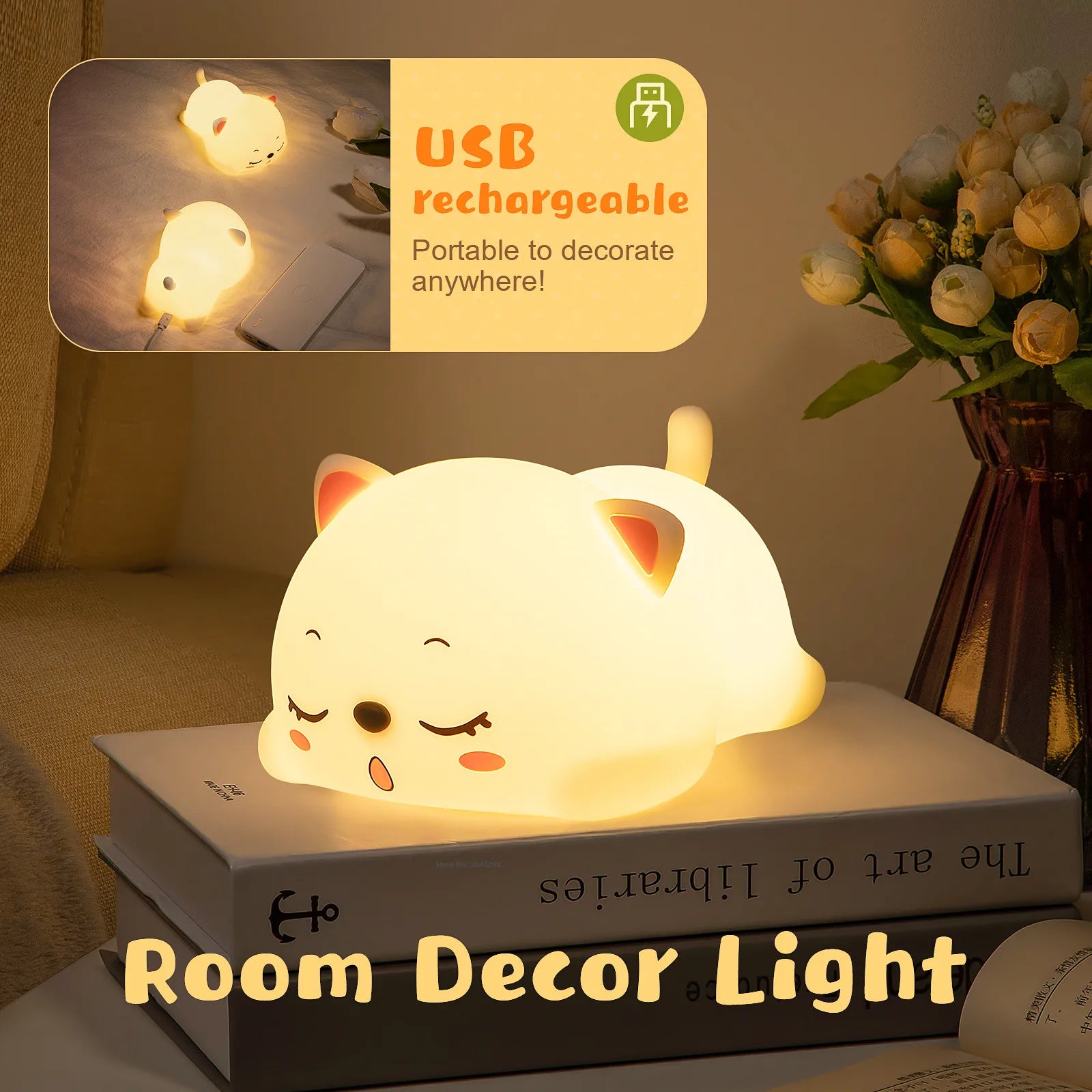 Colorful Cat Silicone LED Night Light with Touch Sensor