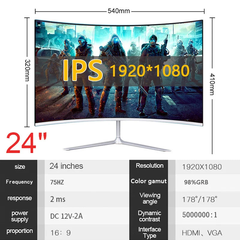 24 inch 75hz 1080p Curved PC Monitor