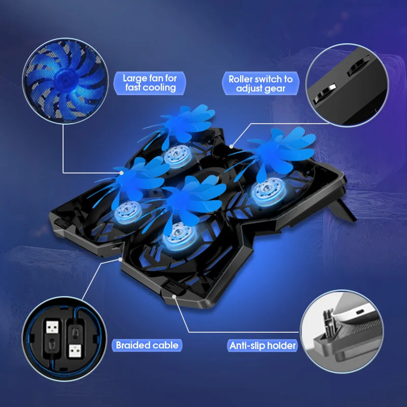 Laptop Gaming Cooler Stand with Four Fan and 2 USB Ports for 14-17inch Laptop