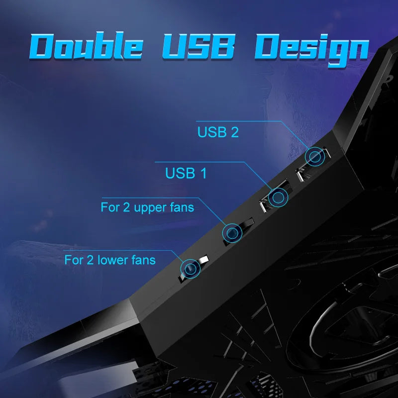 Laptop Gaming Cooler Stand with Four Fan and 2 USB Ports for 14-17inch Laptop