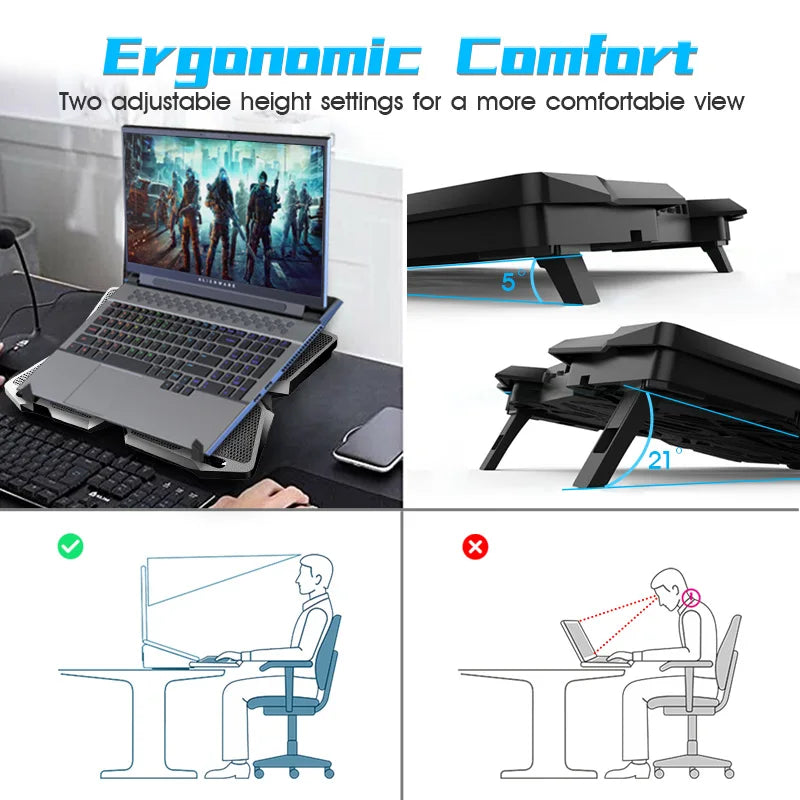 Laptop Gaming Cooler Stand with Four Fan and 2 USB Ports for 14-17inch Laptop